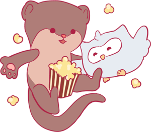 Mongoose and Owl Mascots holding popcorn Mongoose and Owl Mascots holding popcorn